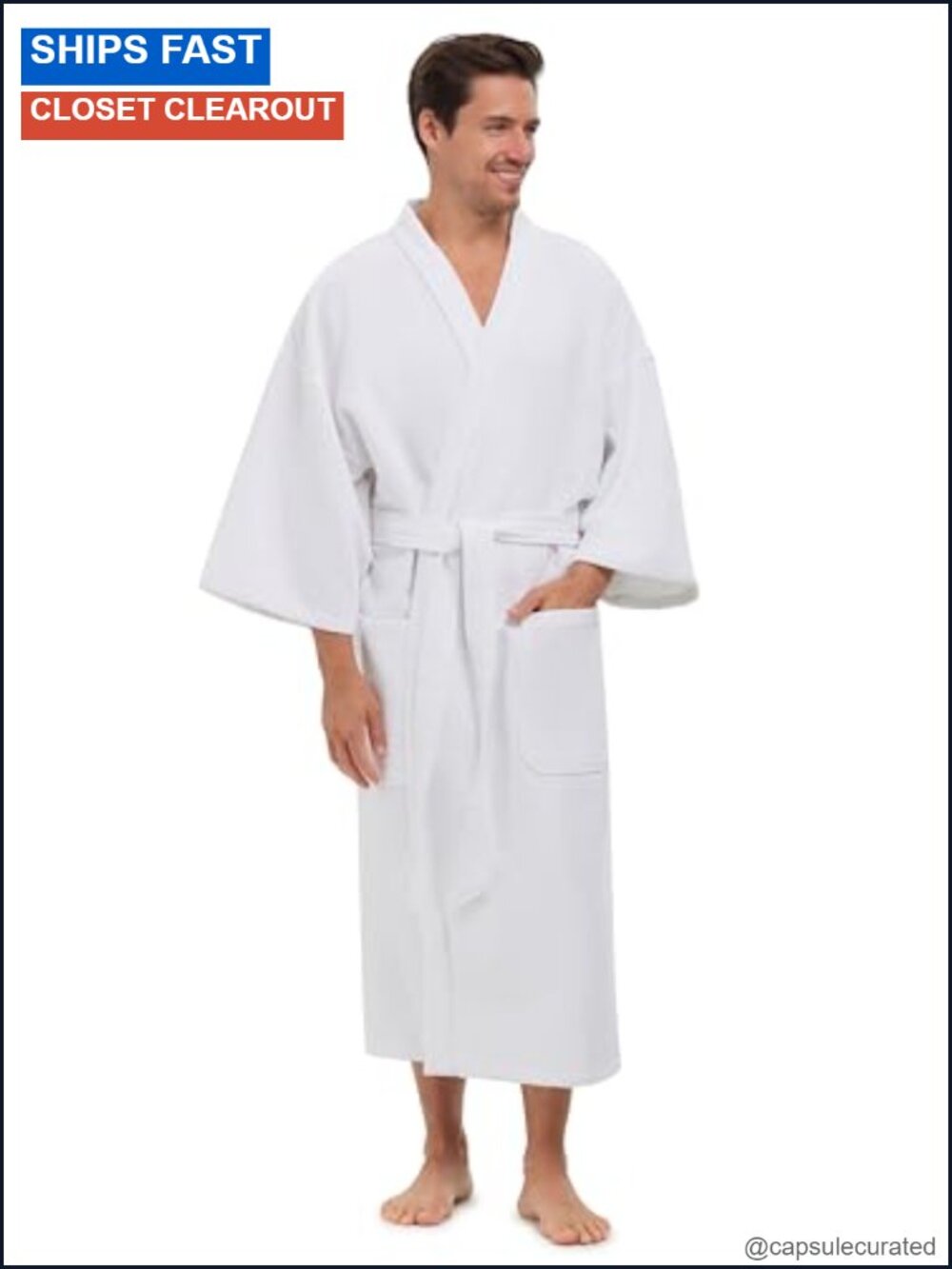 Diamond Waffle Kimono Robe with Pockets Unisex Spa Bathrobe